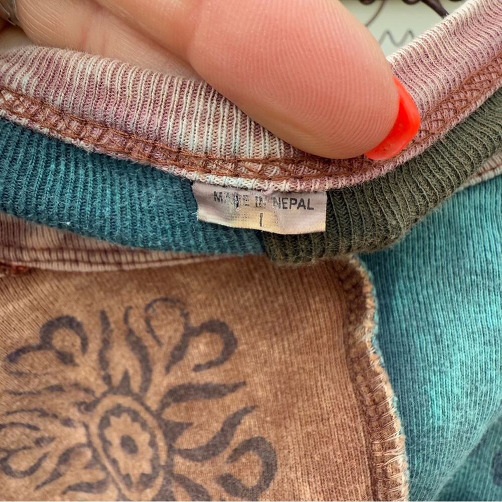 Y2k Boho Hippie Nepal Block Print Rib Patch-Work … - image 4